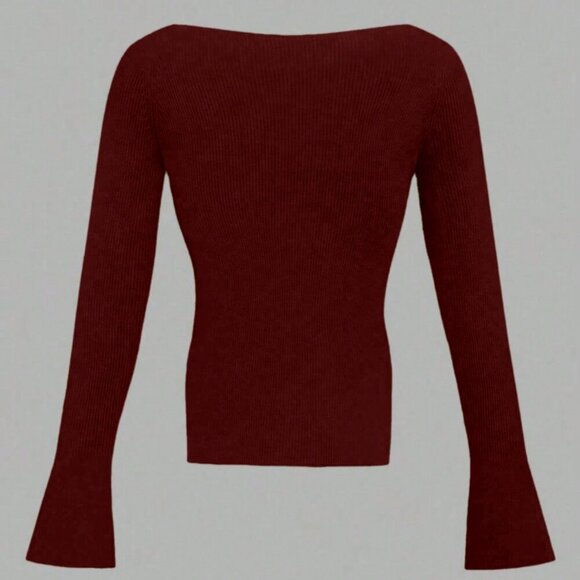 Burgundy Casual Women's Ribbed Knit Top - Picture 3 of 5